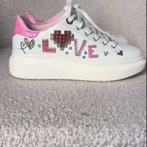 Aldo White and Pink Love Sneakers